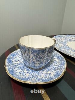 4 x AYNSLEY CHINA BLUE GOLD CUP & SAUCER SET with sandwich plate pattern #8444