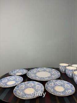 4 x AYNSLEY CHINA BLUE GOLD CUP & SAUCER SET with sandwich plate pattern #8444