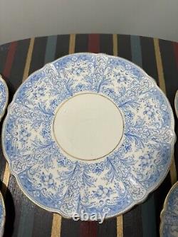 4 x AYNSLEY CHINA BLUE GOLD CUP & SAUCER SET with sandwich plate pattern #8444