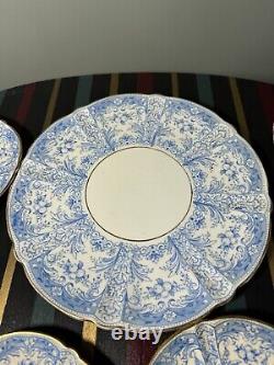 4 x AYNSLEY CHINA BLUE GOLD CUP & SAUCER SET with sandwich plate pattern #8444