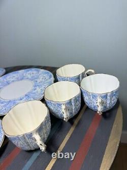 4 x AYNSLEY CHINA BLUE GOLD CUP & SAUCER SET with sandwich plate pattern #8444