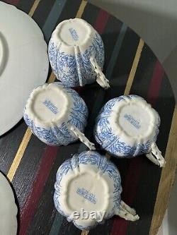 4 x AYNSLEY CHINA BLUE GOLD CUP & SAUCER SET with sandwich plate pattern #8444