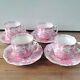 4 X Royal Crown Derby Pink Aves Cup & Saucer Coffee Demitasse 85ml Birds 1950's