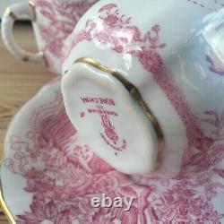 4 x Royal Crown Derby Pink Aves Cup & Saucer Coffee Demitasse 85ml Birds 1950's