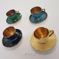 4x Carlton Ware Royale Demitasse Espresso Cups & Saucers Gold Interior Colourful