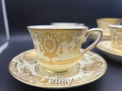4x LovelyVintage Royal Worcester Bone Chine Heavy Gold Guilded Cups Saucers 1950