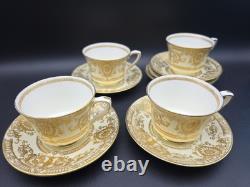 4x LovelyVintage Royal Worcester Bone Chine Heavy Gold Guilded Cups Saucers 1950