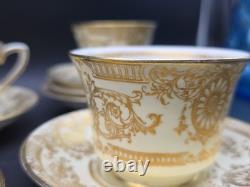 4x LovelyVintage Royal Worcester Bone Chine Heavy Gold Guilded Cups Saucers 1950