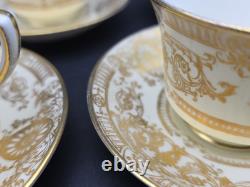 4x LovelyVintage Royal Worcester Bone Chine Heavy Gold Guilded Cups Saucers 1950