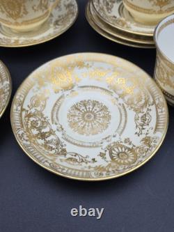 4x LovelyVintage Royal Worcester Bone Chine Heavy Gold Guilded Cups Saucers 1950