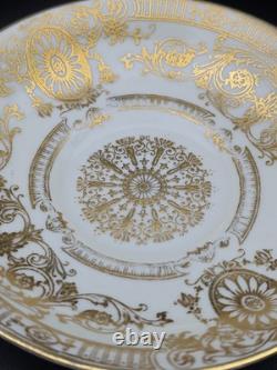 4x LovelyVintage Royal Worcester Bone Chine Heavy Gold Guilded Cups Saucers 1950