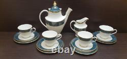 4x person Royal Doulton Carlyle Coffee set Cups Saucers Green Gold