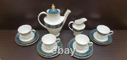 4x person Royal Doulton Carlyle Coffee set Cups Saucers Green Gold