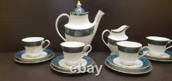 4x person Royal Doulton Carlyle Coffee set Cups Saucers Green Gold