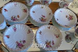 5 Antique German Handpained Flowers Porcelain Dematasse Cups & Saucers