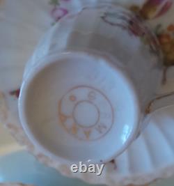 5 Antique German Handpained Flowers Porcelain Dematasse Cups & Saucers