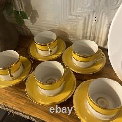 5 B&Co Limoges Flat Bouillon Cups & Saucers Gold Gilded Yellow Lot A Marigold