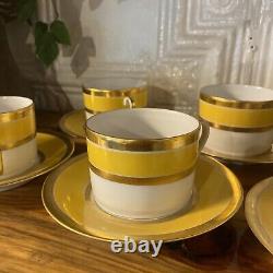 5 B&Co Limoges Flat Bouillon Cups & Saucers Gold Gilded Yellow Lot A Marigold