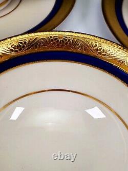 5 Haviland Limoges Porcelain White Gold Trimmed Cobalt Blue Cups And Saucers
