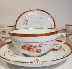 5 Royal Copenhagen Fluted Red Fruit Cups Saucers Beautiful Orange Red w Gold