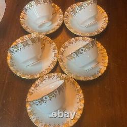 5 Royal Crown Derby HERALDIC Gold Cup and Saucers Sets