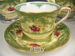 5 Royal Worcester Hand Painted Flower Gold Encrusted Demitasse Cups & Saucers