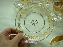 5 Sets Antique Venetian Moser Glassgold Encrusted H/ Painted Footed Cups Saucers