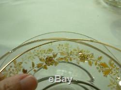 5 Sets Antique Venetian Moser Glassgold Encrusted H/ Painted Footed Cups Saucers