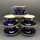 5 Vtg Lomonosov Lfz Russian Ussr Cobalt Blue Gold Gilt Tea Cups & Saucers