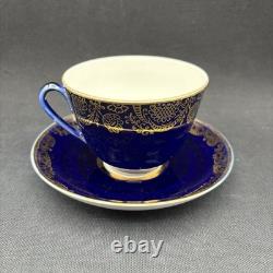 5 Vtg Lomonosov LFZ Russian USSR Cobalt Blue Gold Gilt Tea Cups & Saucers