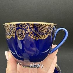 5 Vtg Lomonosov LFZ Russian USSR Cobalt Blue Gold Gilt Tea Cups & Saucers