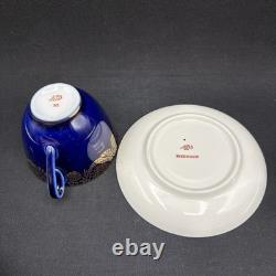 5 Vtg Lomonosov LFZ Russian USSR Cobalt Blue Gold Gilt Tea Cups & Saucers