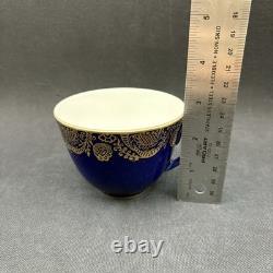 5 Vtg Lomonosov LFZ Russian USSR Cobalt Blue Gold Gilt Tea Cups & Saucers
