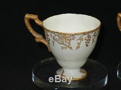5 pcs VINTAGE ROYAL CROWN DERBY A775 GOLD GRAPES FOOTED DEMITASSE CUP & SAUCER