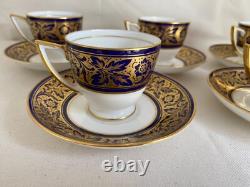 5 x Minton T Goode & Co Cobalt Blue & Gold Coffee Cups & Saucers