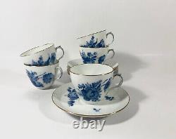 5x Royal Copenhagen Blue Flower 1870 Gold Rim Coffee Cups & Saucers Set