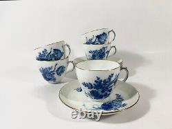 5x Royal Copenhagen Blue Flower 1870 Gold Rim Coffee Cups & Saucers Set