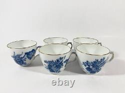 5x Royal Copenhagen Blue Flower 1870 Gold Rim Coffee Cups & Saucers Set