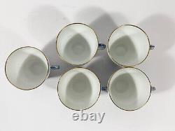 5x Royal Copenhagen Blue Flower 1870 Gold Rim Coffee Cups & Saucers Set