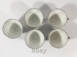 5x Royal Copenhagen Blue Flower 1870 Gold Rim Coffee Cups & Saucers Set