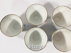 5x Royal Copenhagen Blue Flower 1870 Gold Rim Coffee Cups & Saucers Set