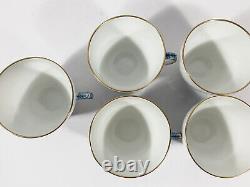 5x Royal Copenhagen Blue Flower 1870 Gold Rim Coffee Cups & Saucers Set