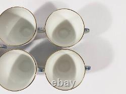 5x Royal Copenhagen Blue Flower 1870 Gold Rim Coffee Cups & Saucers Set