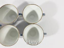 5x Royal Copenhagen Blue Flower 1870 Gold Rim Coffee Cups & Saucers Set