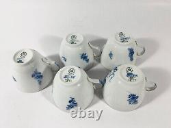 5x Royal Copenhagen Blue Flower 1870 Gold Rim Coffee Cups & Saucers Set