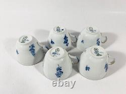 5x Royal Copenhagen Blue Flower 1870 Gold Rim Coffee Cups & Saucers Set
