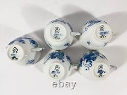 5x Royal Copenhagen Blue Flower 1870 Gold Rim Coffee Cups & Saucers Set