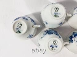 5x Royal Copenhagen Blue Flower 1870 Gold Rim Coffee Cups & Saucers Set