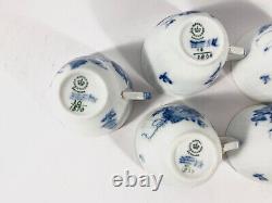 5x Royal Copenhagen Blue Flower 1870 Gold Rim Coffee Cups & Saucers Set
