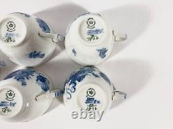 5x Royal Copenhagen Blue Flower 1870 Gold Rim Coffee Cups & Saucers Set